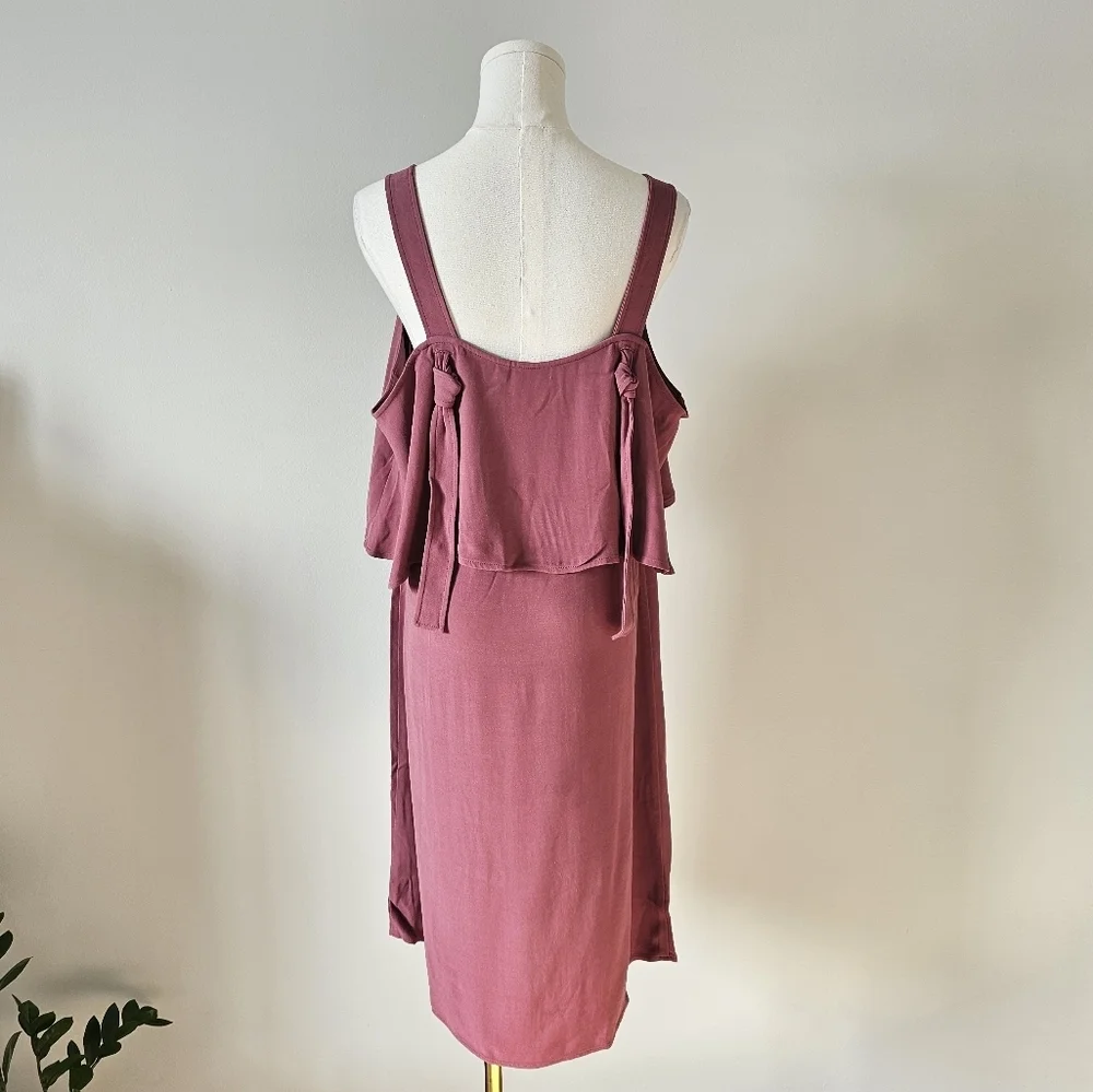 Aritzia Wilfred size medium rose colored midi dress ellipse cold shoulder - Picture 4 of 8